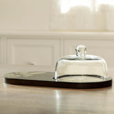 Frangipani Glass Cloche with Wooden Platter - ellementry